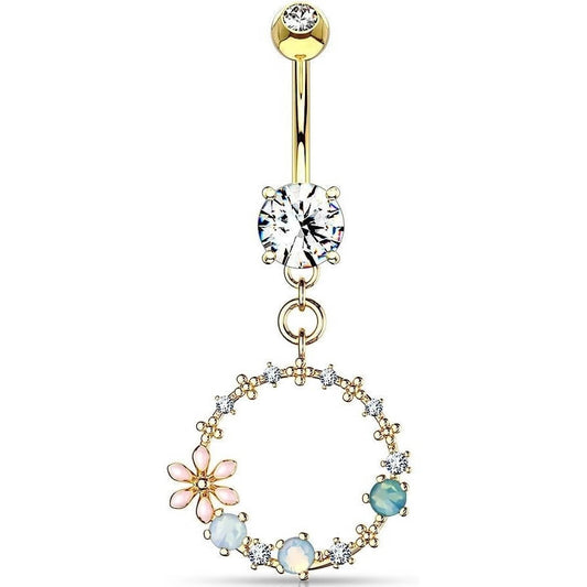 Piercing Nombril Pendentif Courone De Fleurs Zircone