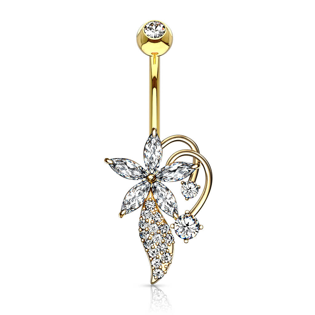 Belly Button Piercing Flower Zirconia