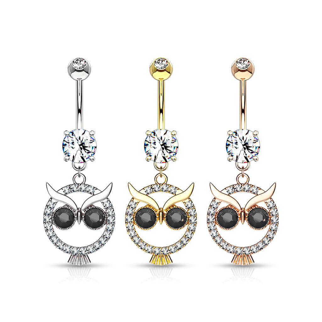 Belly Button Piercing Owl dangle Zirconia