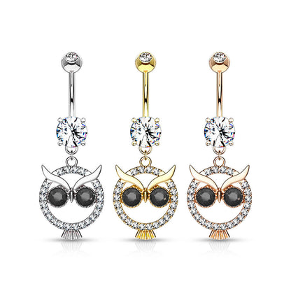 Belly Button Piercing Owl dangle Zirconia