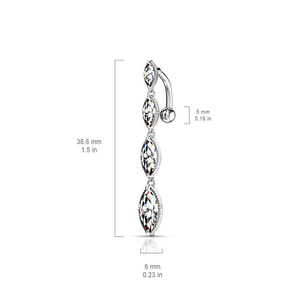 Piercing Nombril 4 Marquises Zircone Inversé