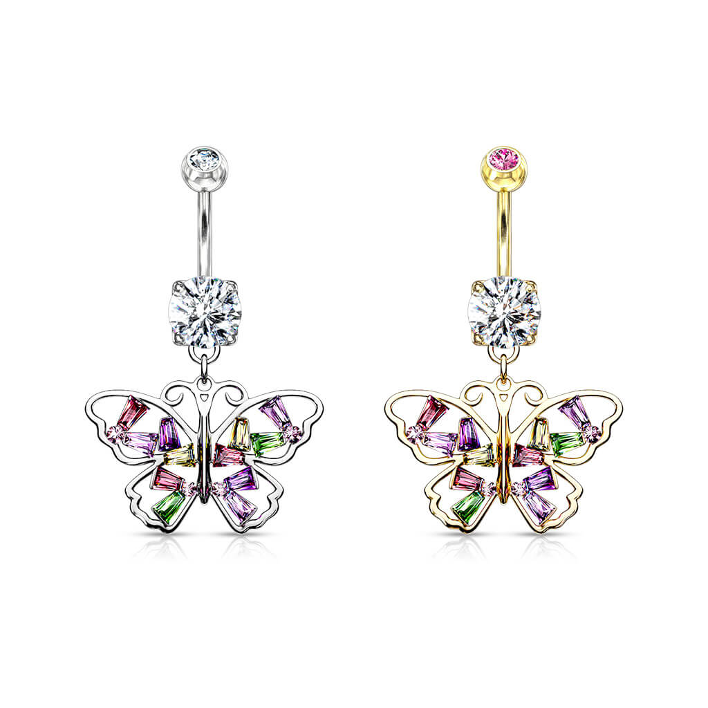 Belly Button Piercing Butterfly coloured dangle Zirconia