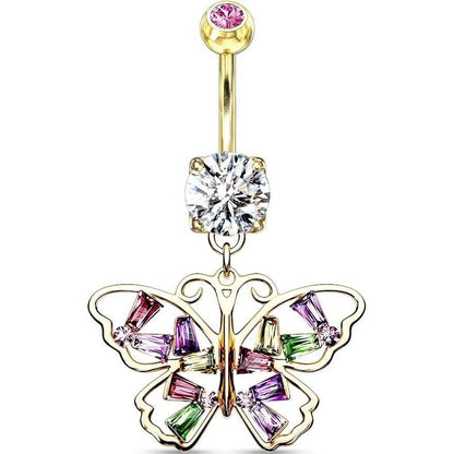 Piercing Nombril Pendentif Papillon Zircones Colorées