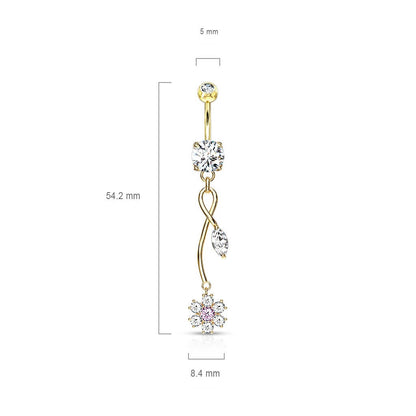 Piercing Nombril Pendentif Fleur Zircone