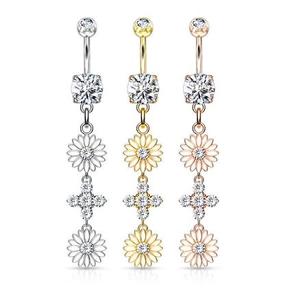 Belly Button Piercing Flower dangle Zirconia