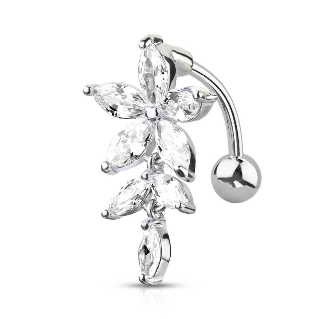 Piercing Nombril Fleur Zircone Argent Inversé