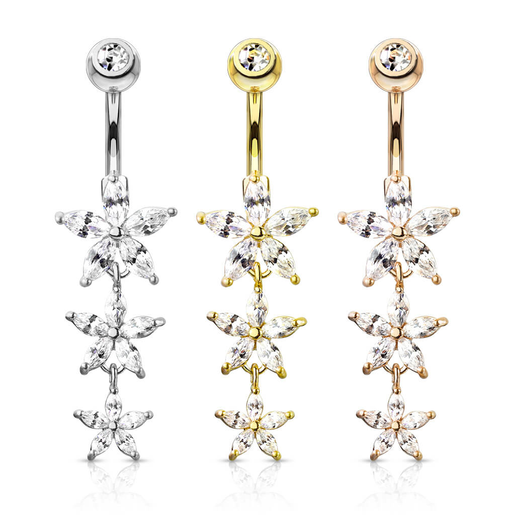 Belly Button Piercing dangle Flower Zirconia