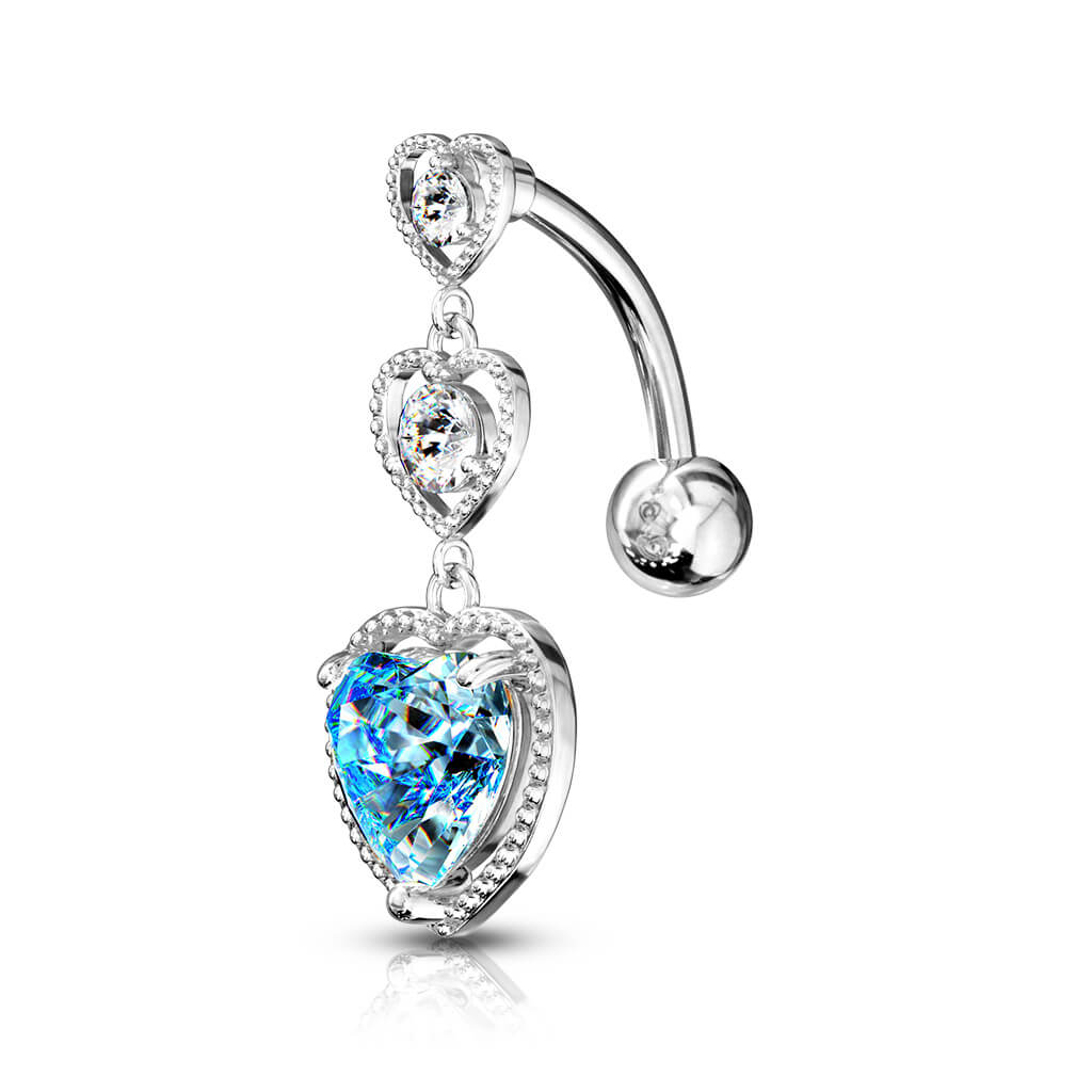 Piercing Ombelico Pendente a Cuore Top Down in zirconi e argento