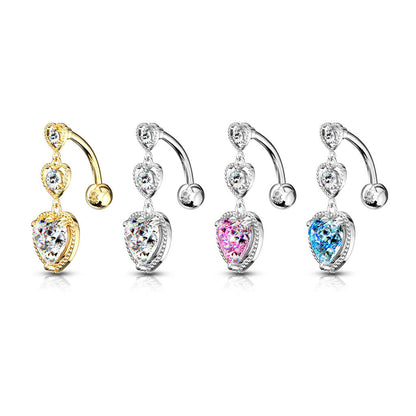 Piercing Ombelico Pendente a Cuore Top Down in zirconi e argento