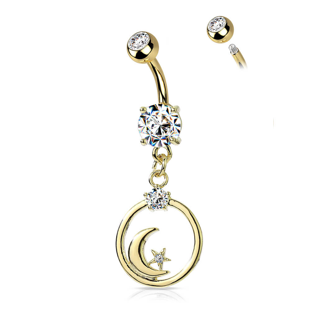 Belly Button Piercing Moon dangle Zirconia