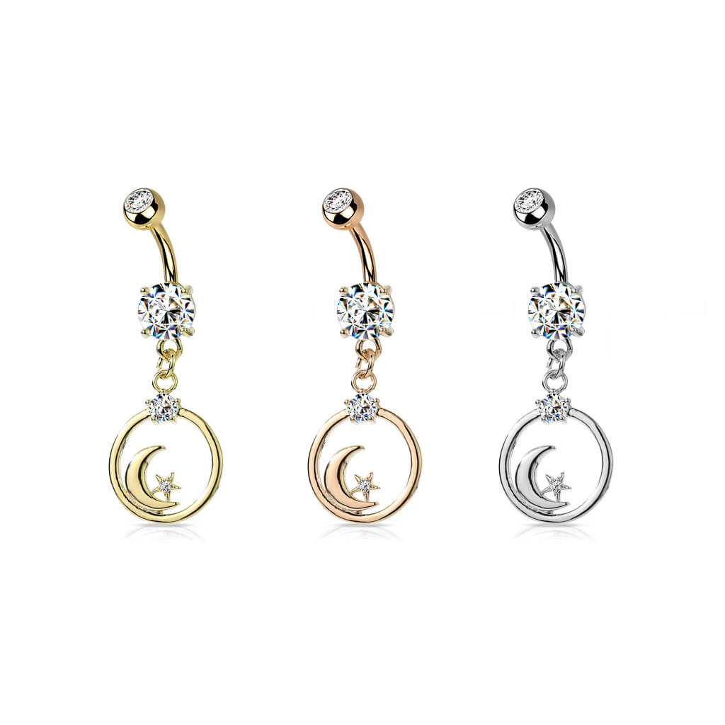 Piercing Nombril Pendentif Lune Zircone