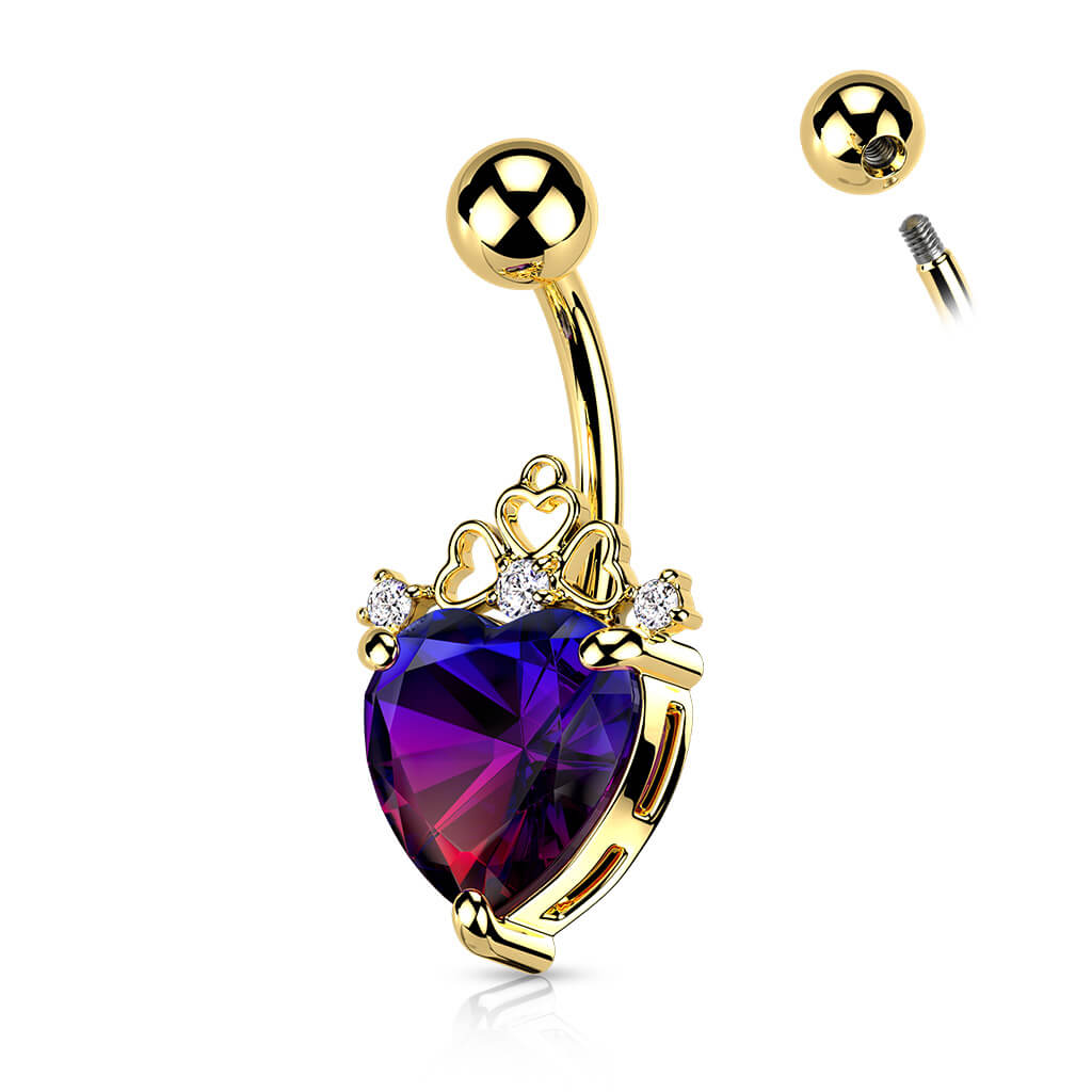 Piercing Ombelico Cuore di zircone coronato