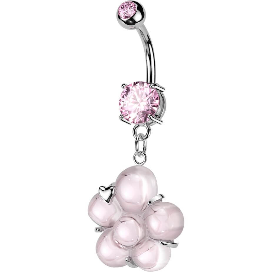 Belly Button Piercing flower dangle zirconia prong setting