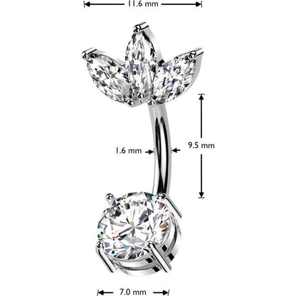 Belly Button Piercing 3 marquise cut zirconia fan