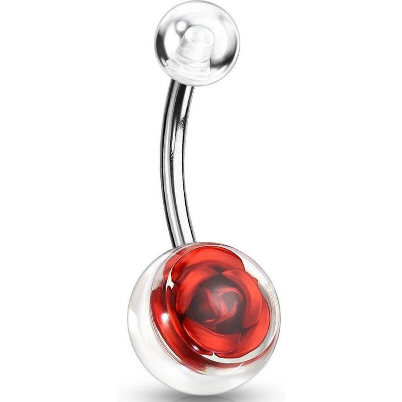 Belly Button Piercing Acrylic Ball Rose Silver