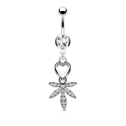 Piercing Nombril Pendentif Feuille De Chanvre Zircone Argent