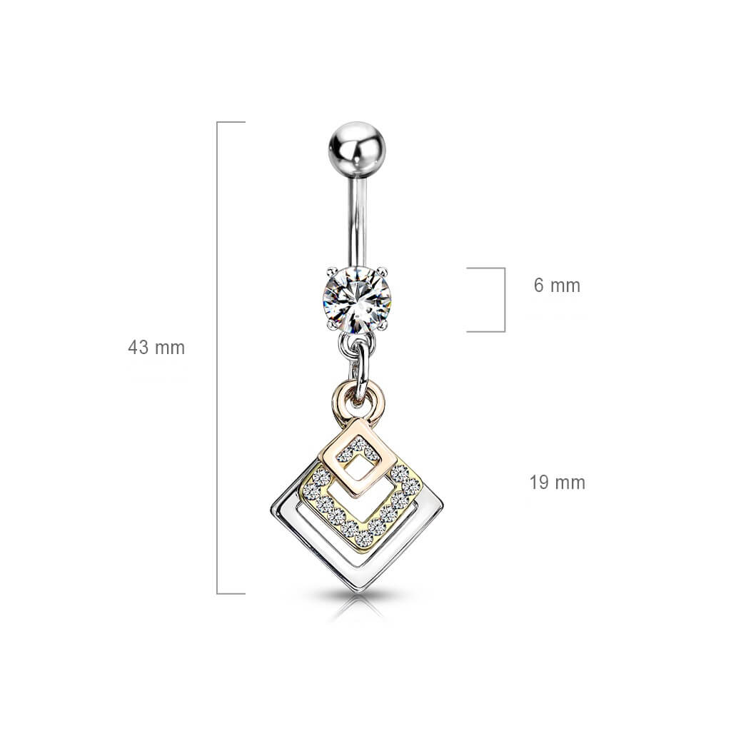 Piercing Nombril Pendentif Zircone Carré Argent