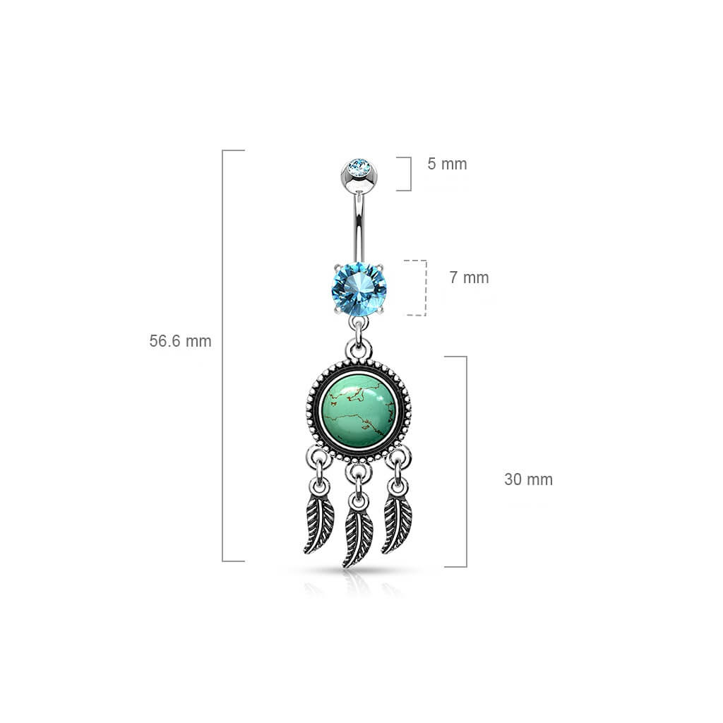 Belly Button Piercing Dream Catcher Semi-Precious Stone turquoise Zirconia Silver