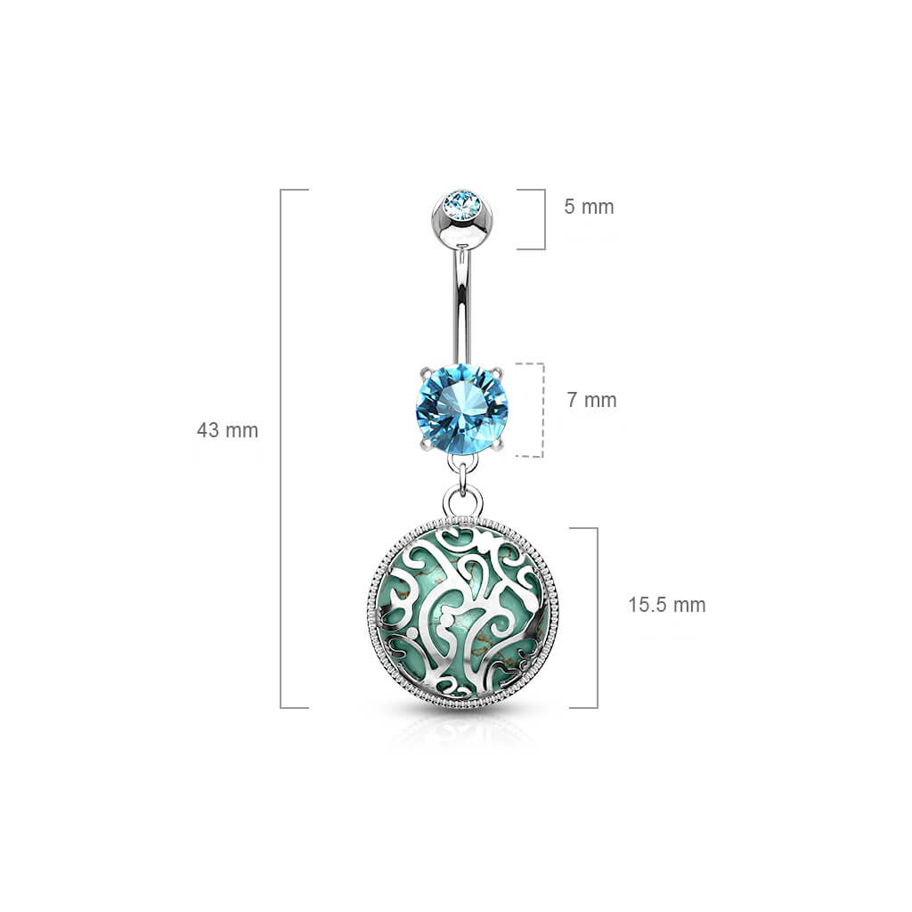 Piercing Nombril Tourbillon Médaillon Pierre Semi-Précieuse Turquoise