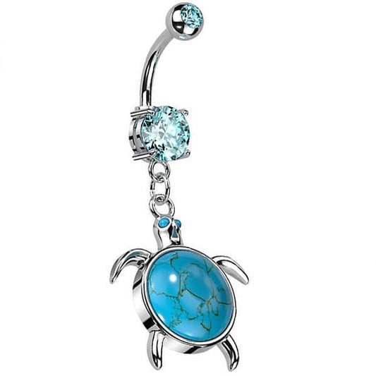 Belly Button Piercing Turtle dangle Semi-Precious Stone turquoise Zirconia Silver