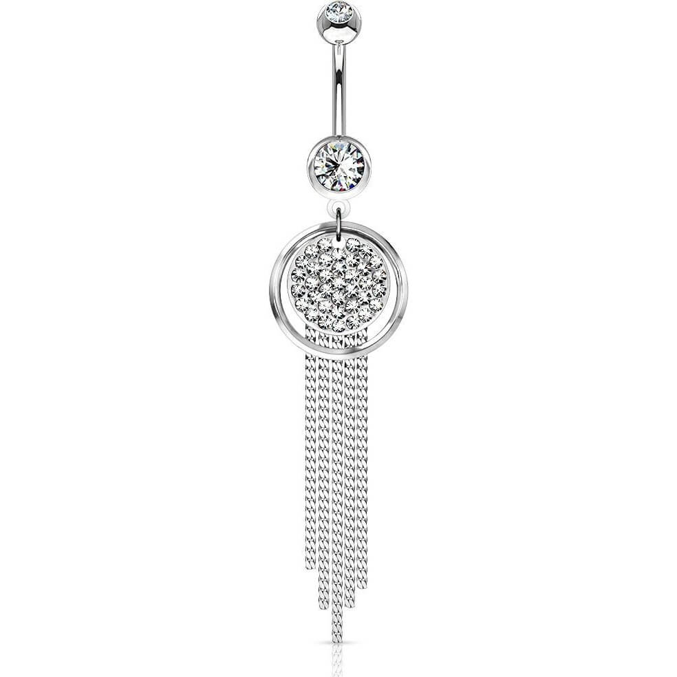 Piercing Nombril Pendentif Chaine Zircone Argent