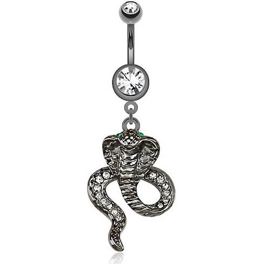 Piercing ombligo Cobra colgante Circonita plata