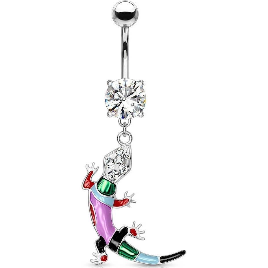 Piercing Nombril Pendentif Lézard Zircone Argent