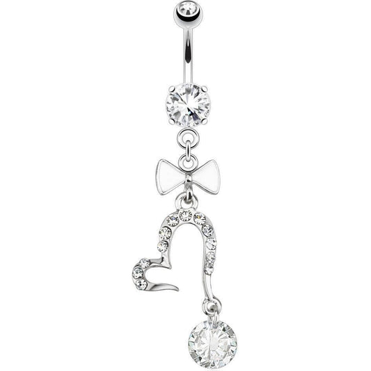 Belly Button Piercing Heart Loop dangle Zirconia Silver