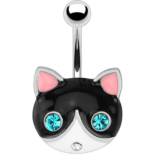 Belly Button Piercing Cat Black Zirconia