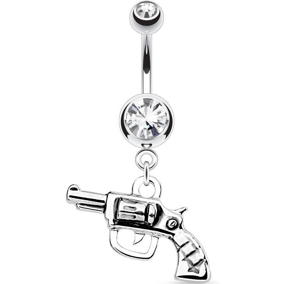 Piercing Nombril Pendentif Revolver Zircone Argent