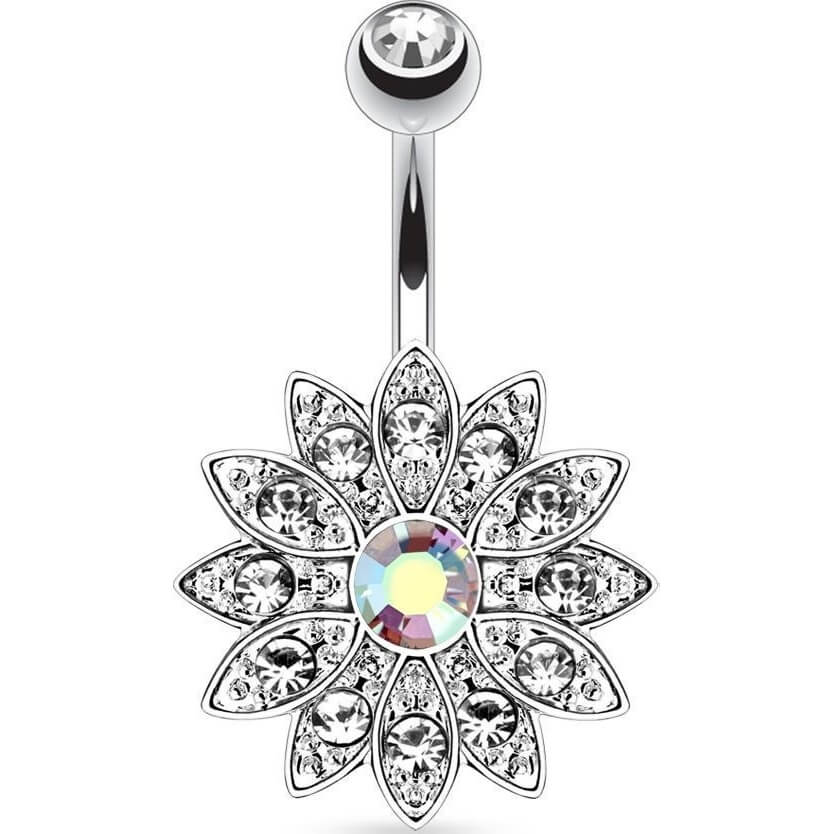 Piercing Nombril Fleur Zircone Argent