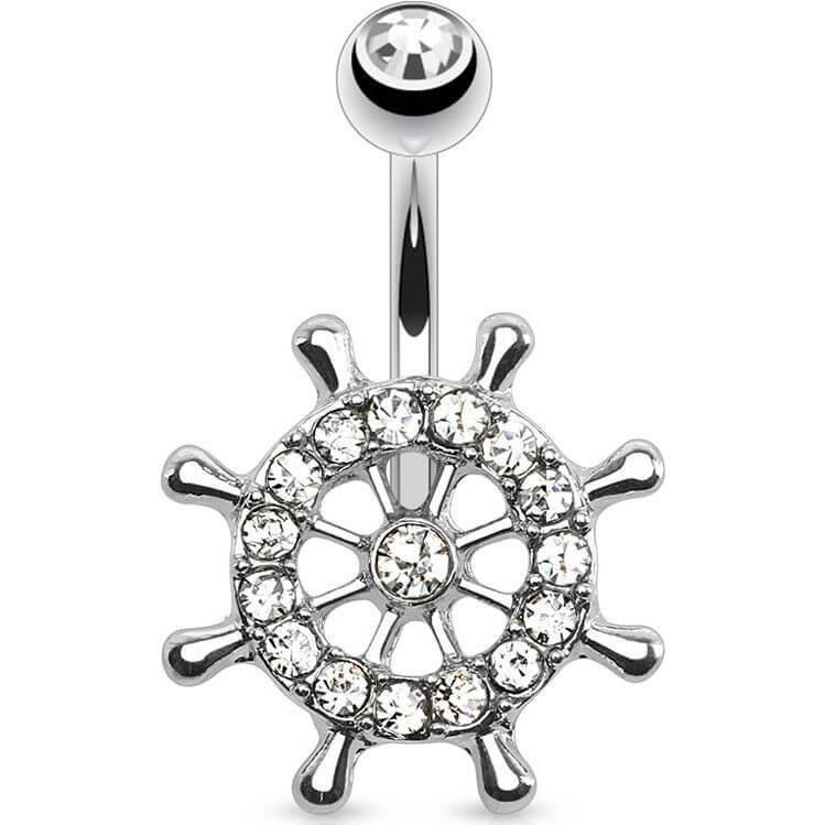 Belly Button Piercing SteeRing Wheel Zirconia Silver