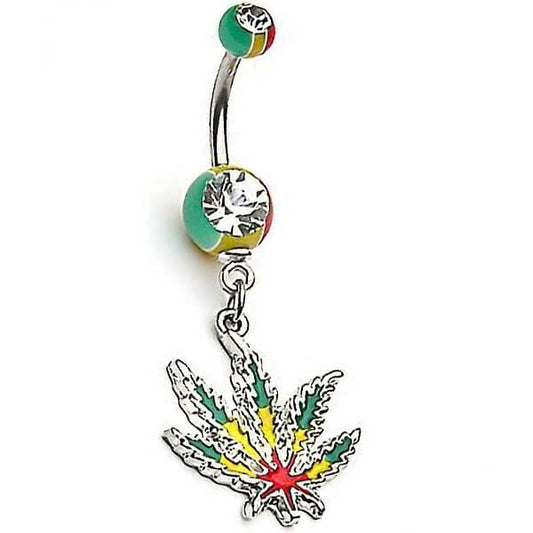 Belly Button Piercing Hemp Leaf Jamaica dangle Zirconia