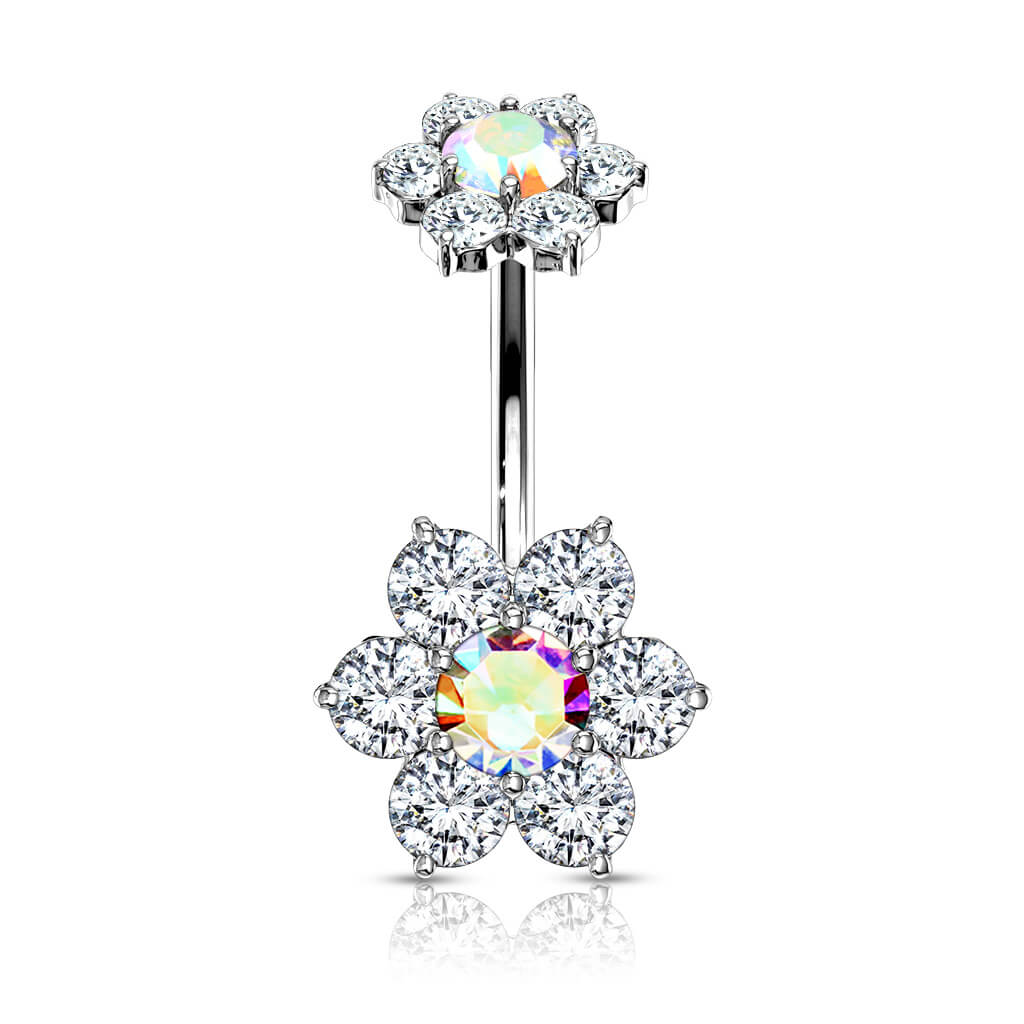 Belly Button Piercing Flower Zirconia Internally Threaded