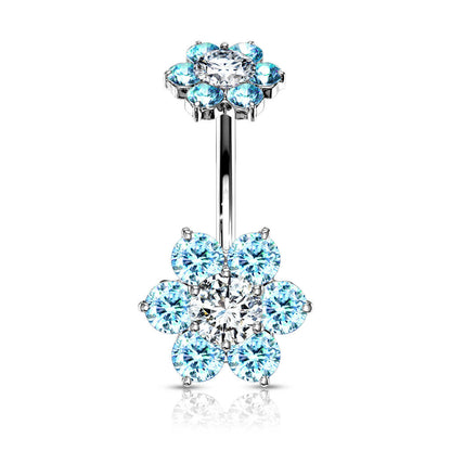 Piercing Nombril Fleur Zircone Filetage Interne