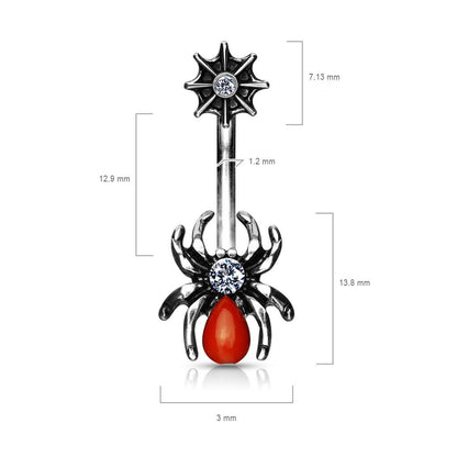 Belly Button Piercing Spider Black Zirconia