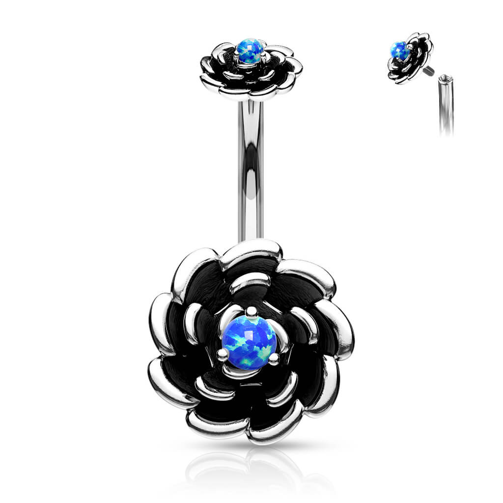 Bauchnabelpiercing Blume Opal Schwarz Innengewinde