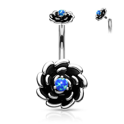 Belly Button Piercing Flower Opal Black Internally Threaded