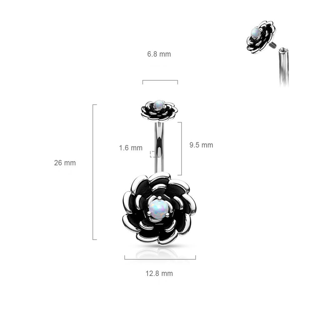 Bauchnabelpiercing Blume Opal Schwarz Innengewinde