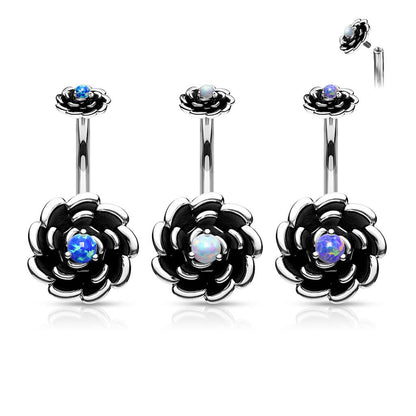 Bauchnabelpiercing Blume Opal Schwarz Innengewinde