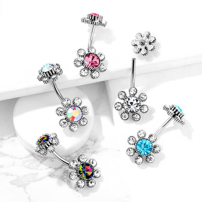 Bauchnabelpiercing Blume Zirkonia Silber Innengewinde