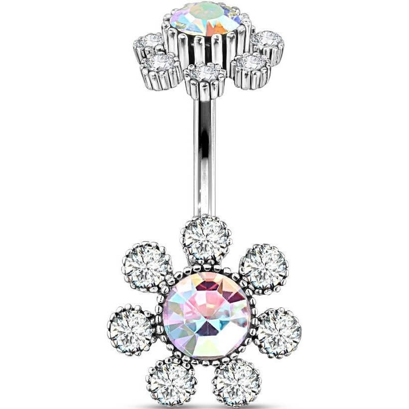 Piercing Nombril Fleur Zircone Argent Filetage Interne