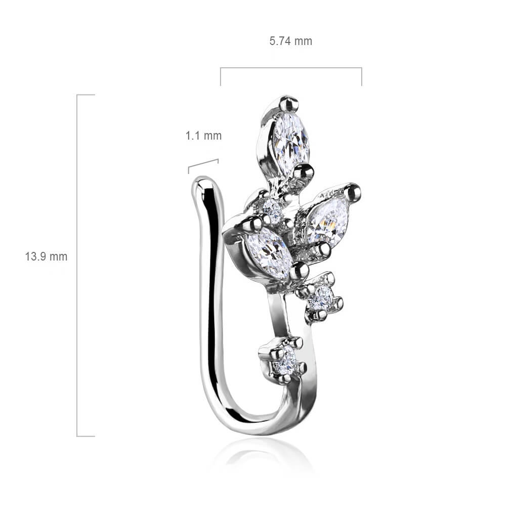 Fake Nose Piercing Leaves Zirconia Silver Bendable