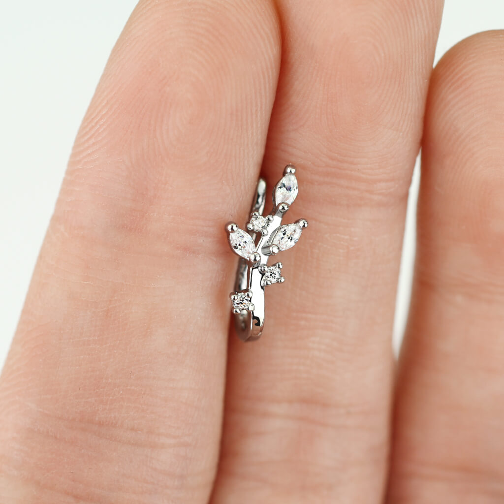 Fake Nose Piercing Leaves Zirconia Silver Bendable