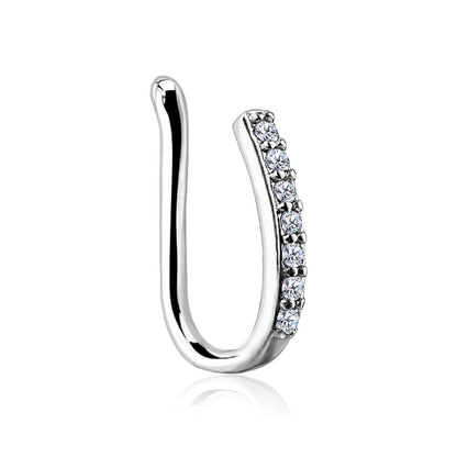 Fake Nose Piercing Line Zirconia Silver Bendable