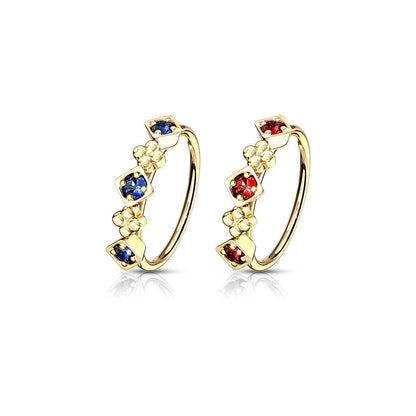 Ring Blumen Quadrate Zirkonia Gold Biegbar