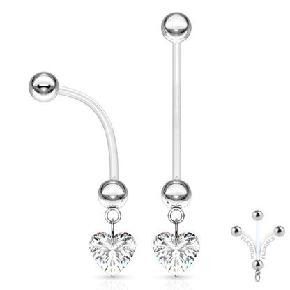 Belly Button Piercing Heart dangle Zirconia