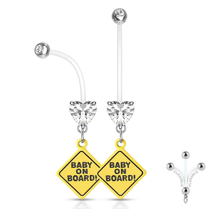 Piercing Nombril Pendentif Pieds de Bébé Coeur Zircone