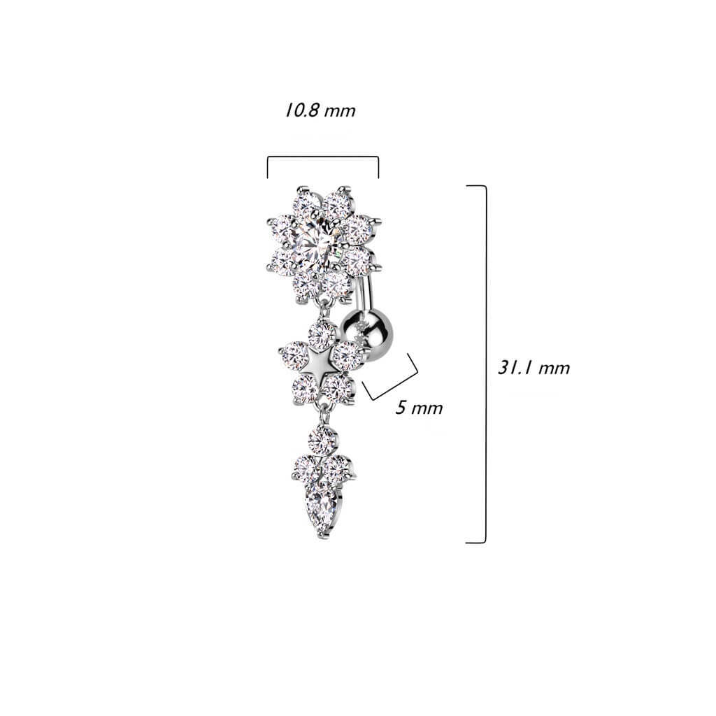 Belly Button Piercing Top Down Flower Zirconia