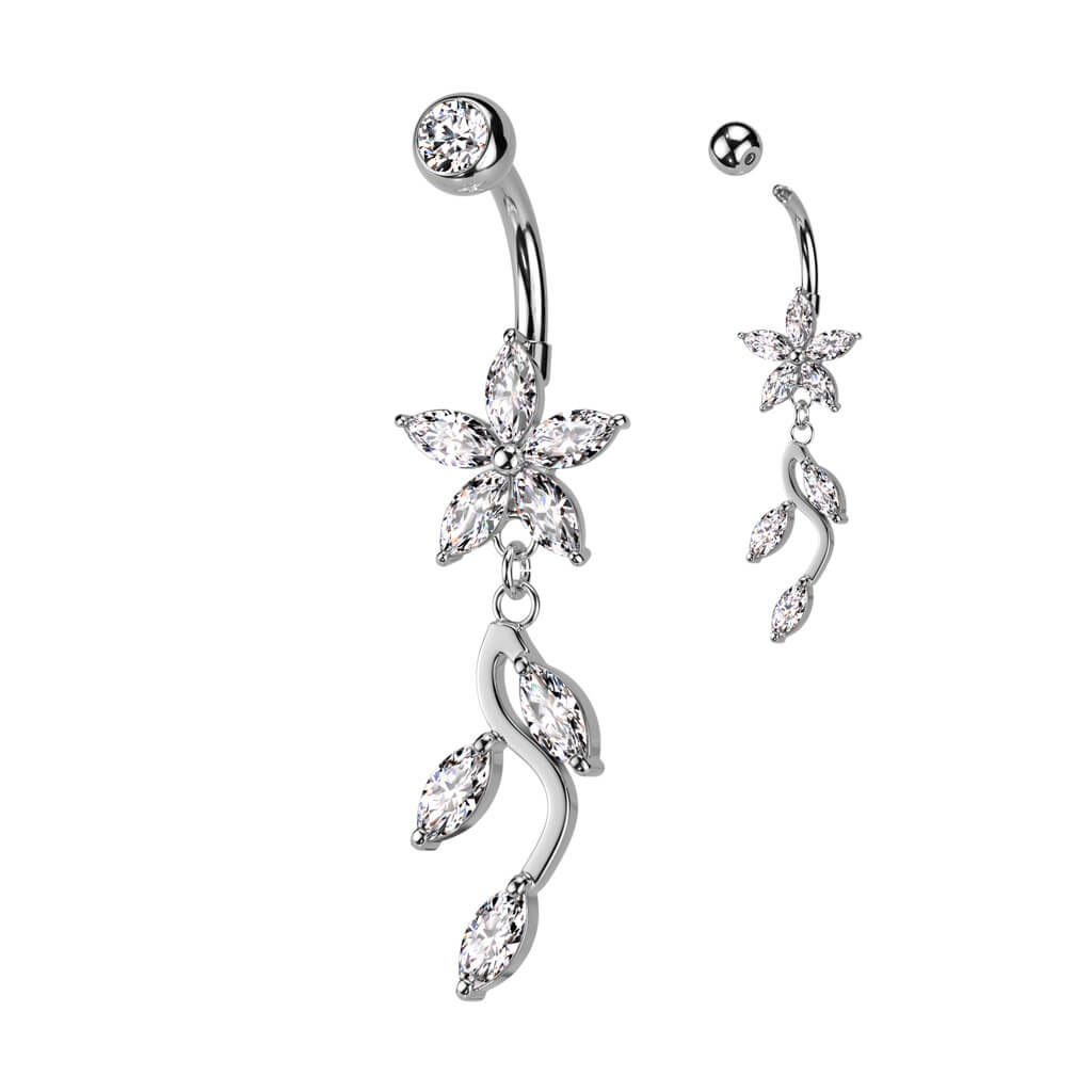 Belly Button Piercing Flower dangle Zirconia